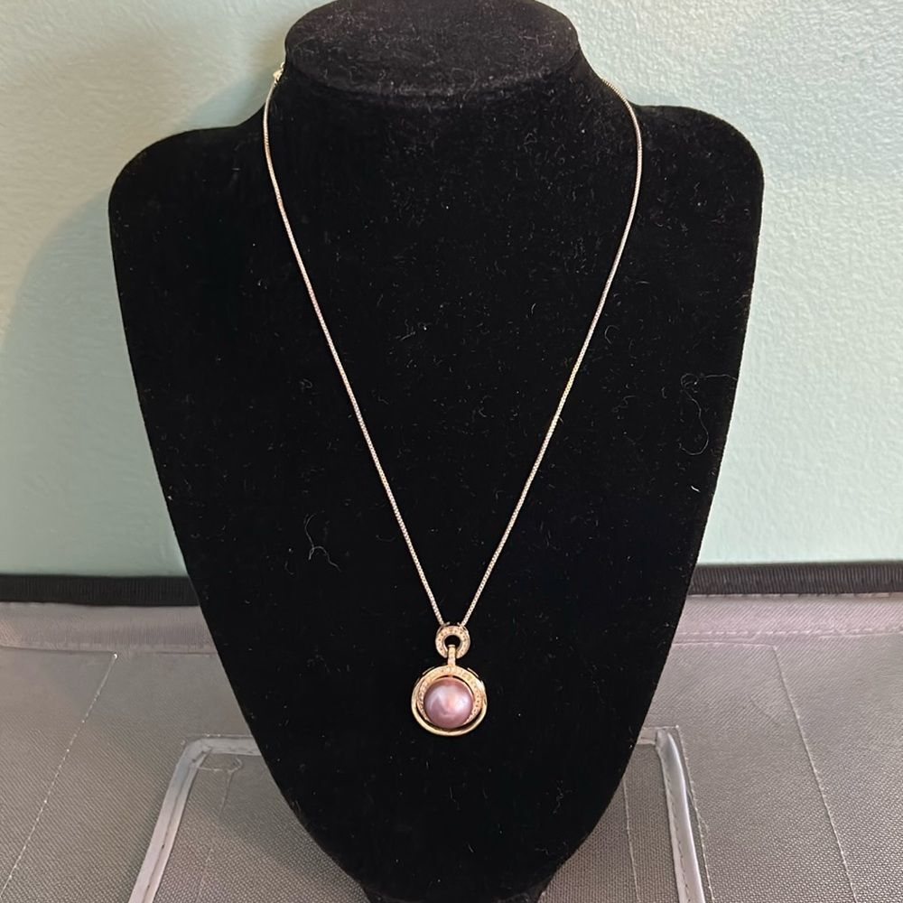 18K Gold Plated Necklace with faux pearl and rhinestone pendant